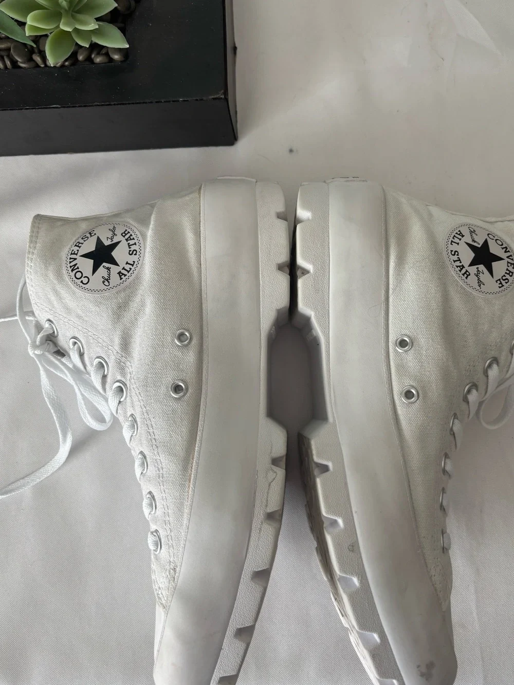 Converse White Canvas Platform Lug-Sole High Top Sneakers